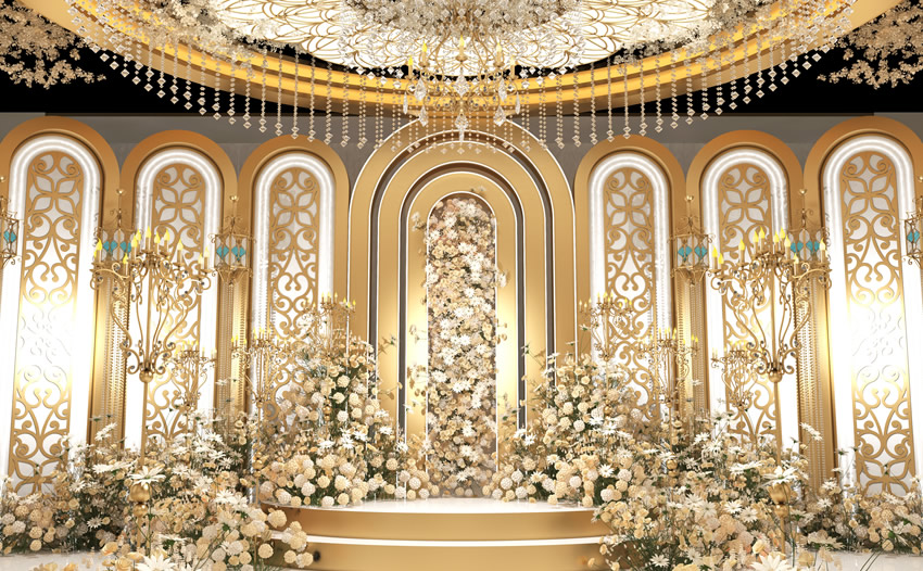 松阳香槟色调婚礼堂效果展示